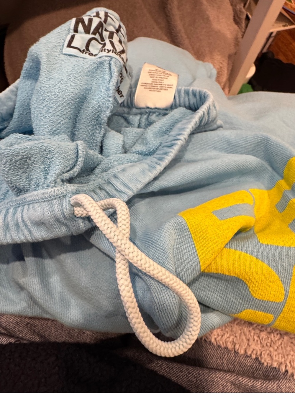 Freecity Pale Blue Sweatpants with Bright Yellow Logo - Picture 4 of 4